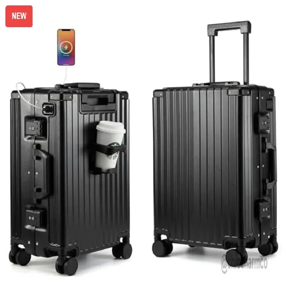 20 Inch Hard Shell Carry On Luggage with USB Port & Cup Holder